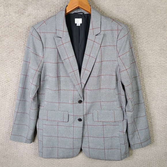 A New Day Jacket Womens XL Gray Red Glen Plaid Windowpane Blazer Surgeon Cuffs - Picture 1 of 14